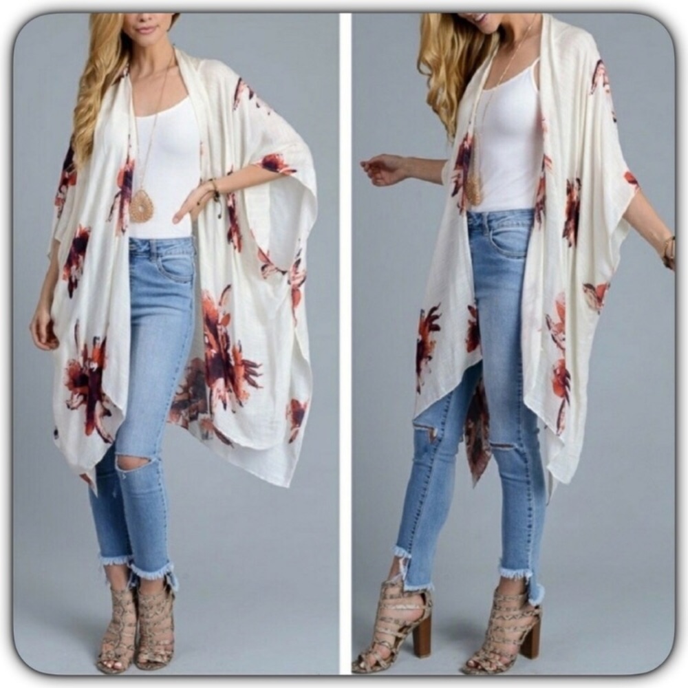 Bohemian Ivory Lightweight Kimono Wrap Coverup O/S - Picture 4 of 8